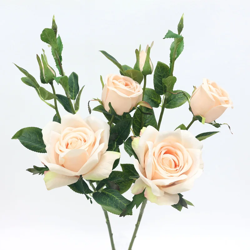 2pcs 3head champagne JAROWN искусственные 6 голов розы Шелковые цветы искусственные цветы для свадьбы, дома, вечерние украшения стола - Цвет: 2pcs 3head champagne