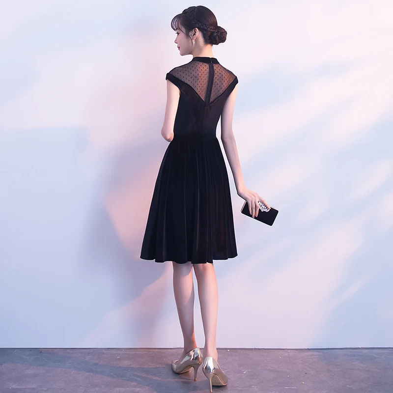 Бархатное Черное вечернее платье 2019 Новое поступление модные короткие кепки