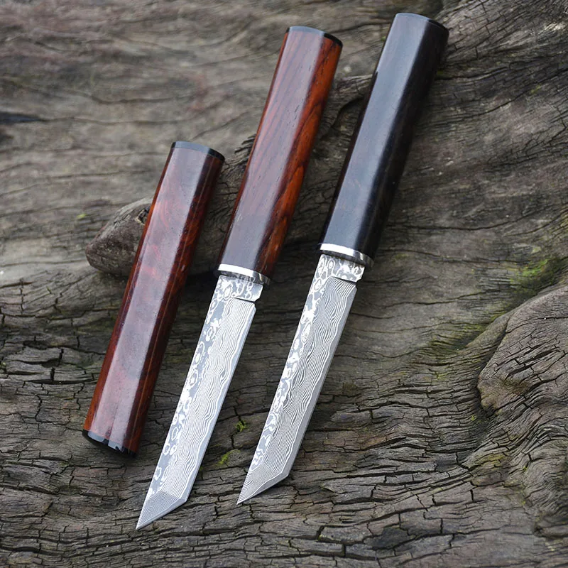 Мини прямой нож чай VG10 Дамасская сталь маленькие инструменты многоцелевой резак