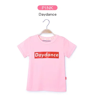 Pink--daydance Мягкие футболки с принтом для балета и танцев для девочек; летние детские однотонные футболки для танцев; одежда с короткими рукавами для занятий танцами - Цвет: Pink--daydance