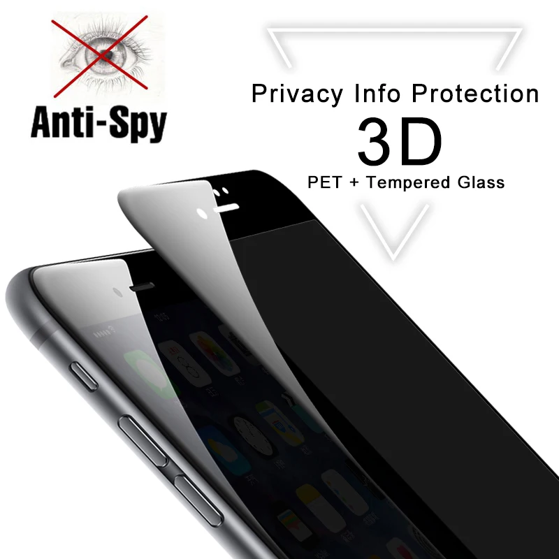 Антишпионское полное покрытие 3D изогнутый край 9H закаленное стекло для iPhone 8 7 6 6s