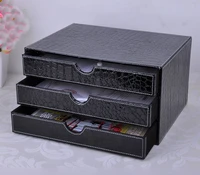 3 drawer wood struction leather desk set filing cabinet storage drawer box office organizer document container croco black217c