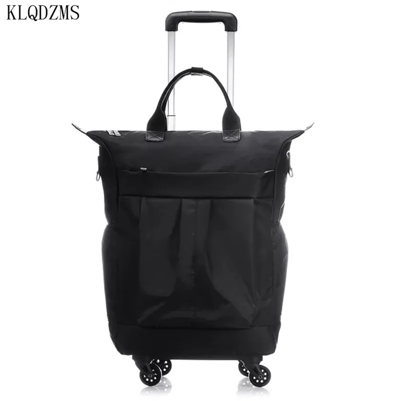 KLQDZMS Nylon Waterproof Women Trolley bag Boarding Suitcase Traveling Luggage Bags with Wheels