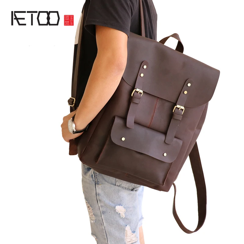 Мужская кожаная сумка на плечо AETOO Crazy horse европейский и американский тренд 2019|leather