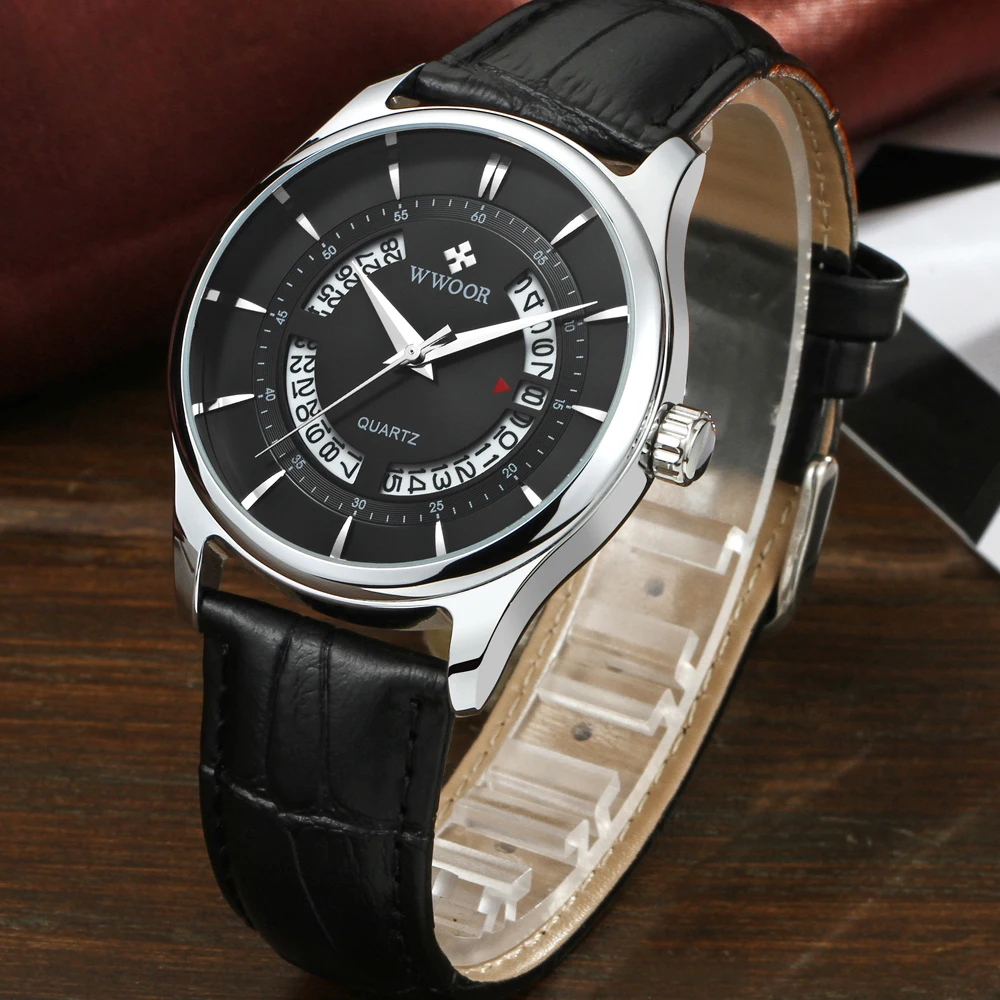 Mens Watches Top Brand Luxury WWOOR Hollow Date Waterproof Analog Clock Men Quartz Leather Belt Sports Wrist Watch Male Business | Наручные