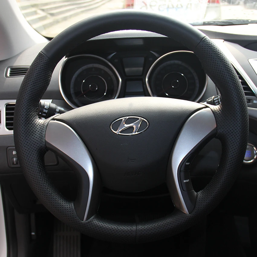 

Case for Hyundai Elantra Avante Steering wheel covers Car styling DIY genuine leather Anti-slip breathable car covers