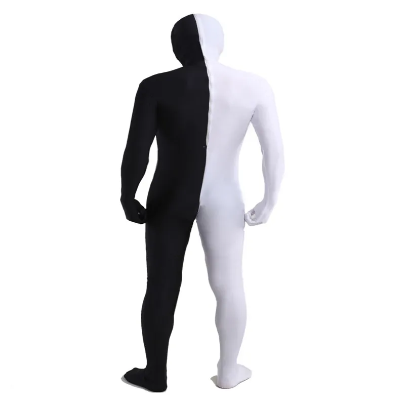 Полноразмерный белый и черный спилок лайкра спандекс монолитный костюм Zentai для