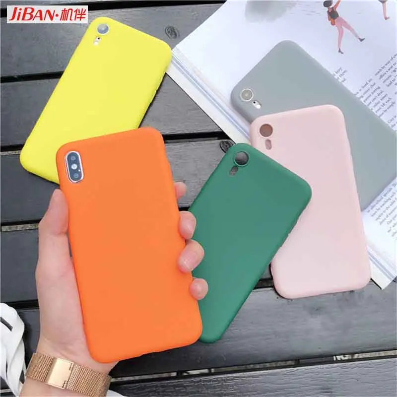JIBAN Solid color black green wine red Phone Case for iphone 6 6splus 7plus 8 8plus Soft TPU Cover X XS MAX XR Cases |