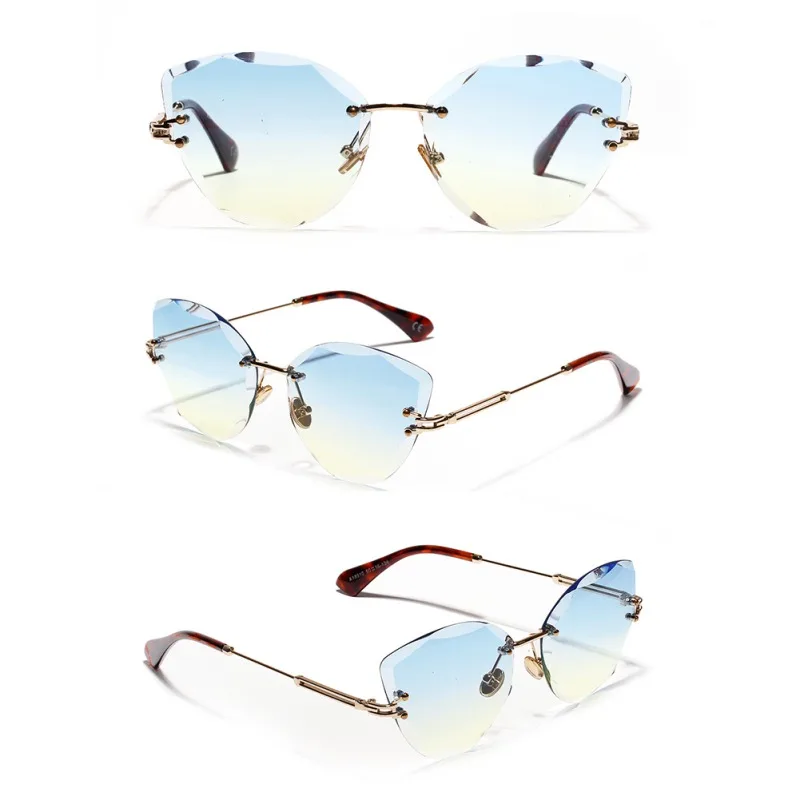 Ретро Персонализированная металлическая оправа солнцезащитные очки прогрессивные цветные линзы кошачий глаз без полей красочные Кристальные текстуры солнцезащитные очки