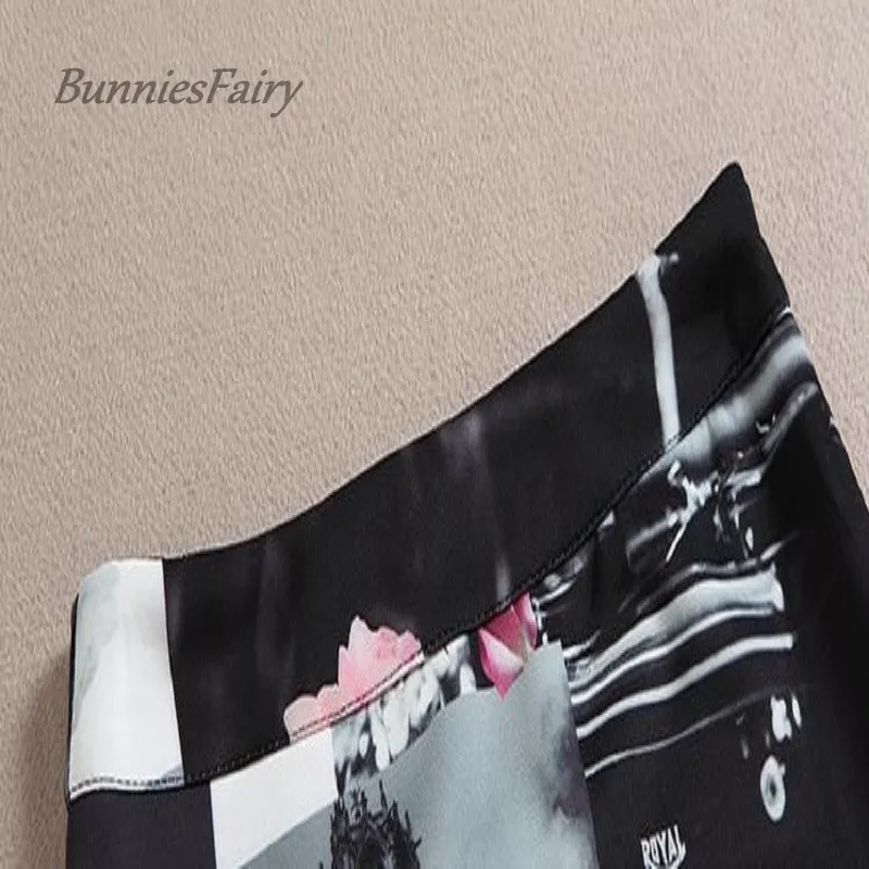 BunniesFairy 2016 новинка Винтаж стиль Англия Розы Цветочный принт черный миди юбка