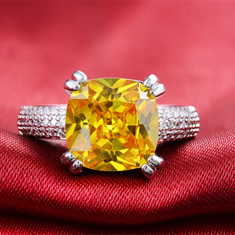 High grade 925 standard sterling silver inlay female yellow zircon sweet romantic engagement ring MSR178 | Украшения и аксессуары