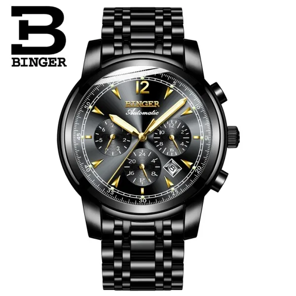 Montre homme Switzerland BINGER модные автоматические часы для мужчин 24 часы с календарем неделя Сапфир Водонепроницаемый светящийся Horloges mannen - Цвет: Color 8