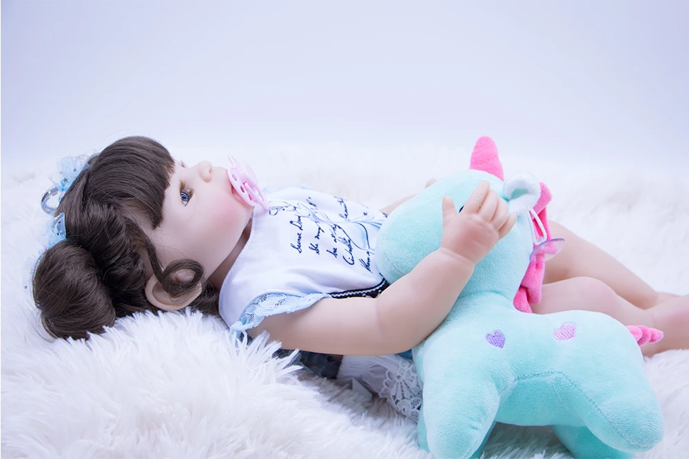 22 дюйма/56 см bebe reborn baby dolls силиконовые боди карие глаза девочка принцесса может