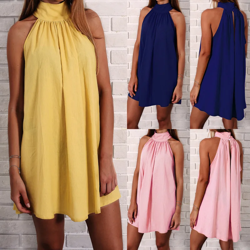 

Womens Chic Holiday Irregular Ladies Summer Beach Sleeveless Party Dress