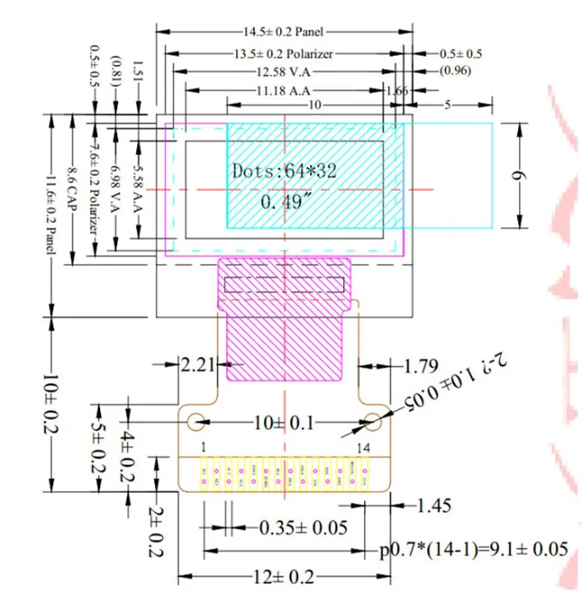 0 49 дюймовый OLED дисплей 64*32 IIC/SPI белый blue14 pin LCD SSD1306 пассивная матрица драйвера для