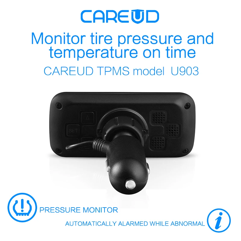 Фото CAREUD U903 автомобильная беспроводная TPMS система контроля давления в шинах с 4 внутренними сменными датчиками батареи жк-дисплей №3