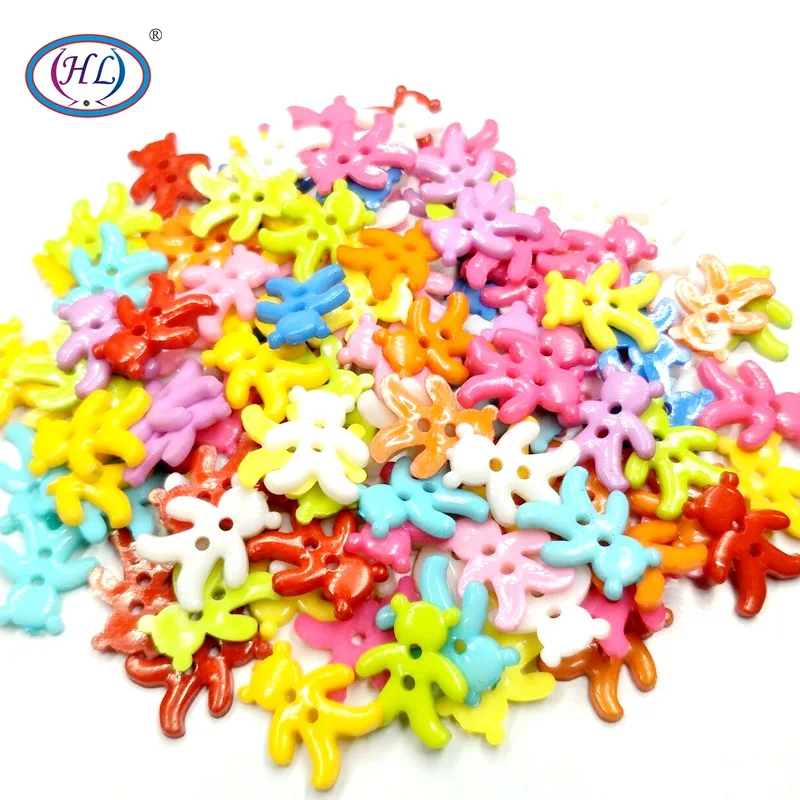 

HL 50/100/200pcs 15mmx13mm Mixed Color 2 Holes Flatback Bear Plastic Buttons DIY Scrapbooking Kid's Apparel Sewing Notions