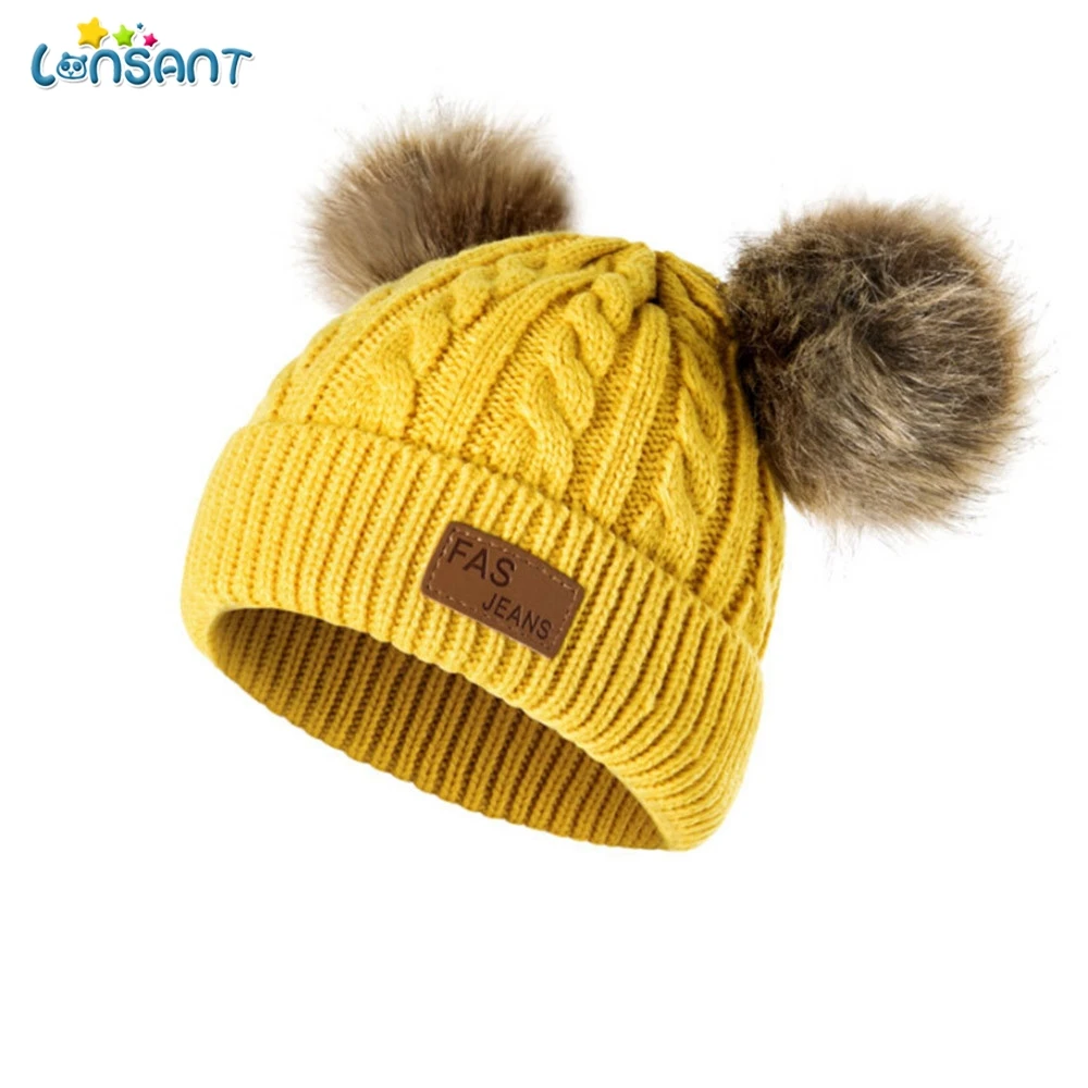 Шапка с помпоном для мальчиков и девочек вязаная однотонная | Детская одежда