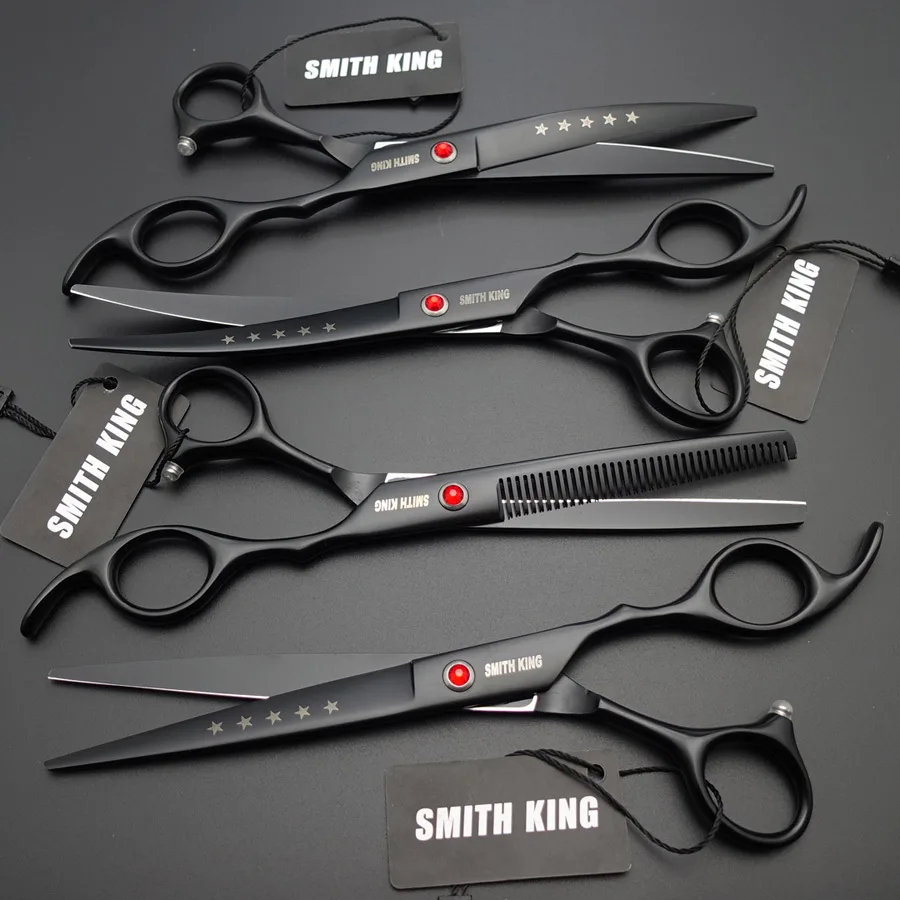 SMITH KING профессиональные ножницы для ухода за домашними животными 7 дюймов ножницы для резки+ 2 изогнутые ножницы+ 6,5 дюймов филировочные ножницы комплект из 4 предметов
