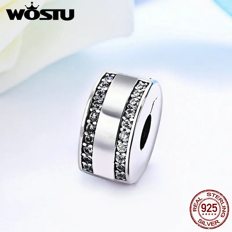 WOSTU 925 пробы Серебряный классический зажим с прозрачными чешскими бусинами подходит wst браслет с подвесками модные DIY Ювелирные изделия CRC105