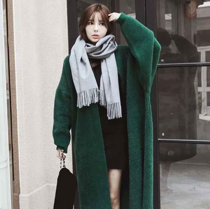 Autumn Winter New Women Faux Sweater Long Cardigan 2018 Batwing Sleeve Knitted Coats Loose Mink Cashmere Outwear |
