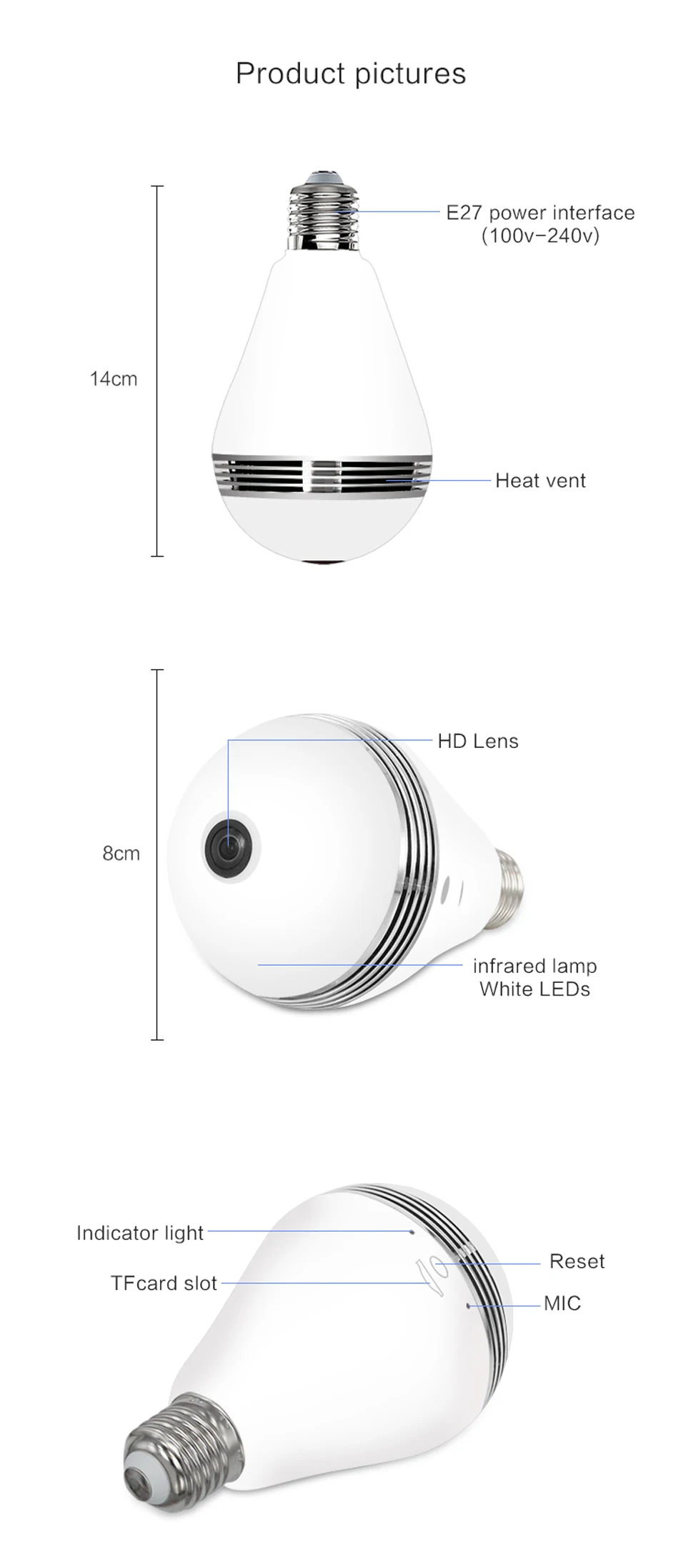 ZILNK Горячая мини лампа светильник WiFi камера рыбий глаз 1080P HD Беспроводная ip-камера 360 градусов Панорама объектив Поддержка 128 ГБ TF Карта