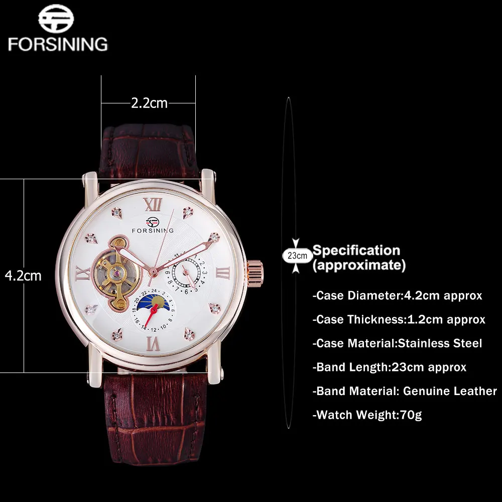 FORSINING Мужские автоматические часы с Лунной фазой мужские механические