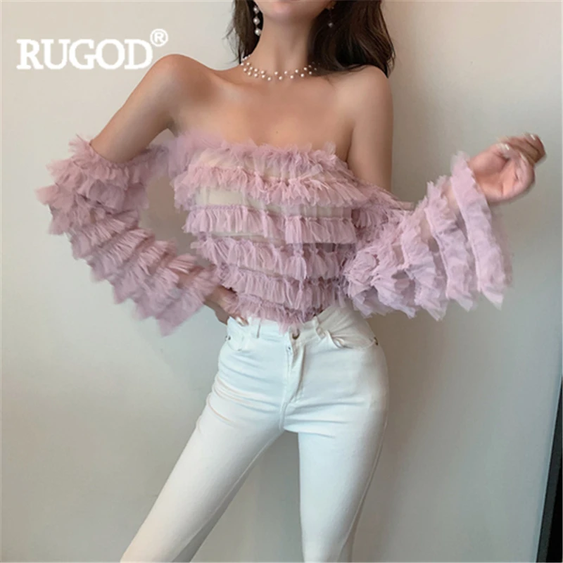 Женская блузка с кисточками RUGOD розовая и белая короткая Лоскутная рубашка