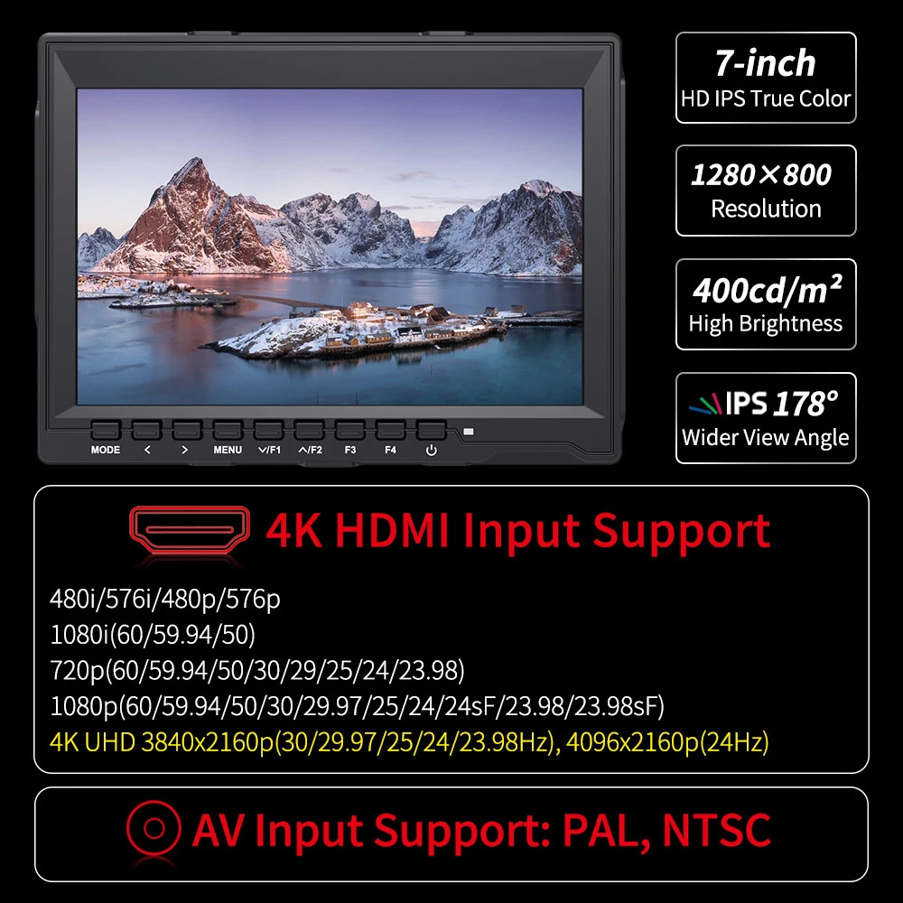 7 дюймов полевой монитор с разрешением 4K HDMI Камера DSLR монитор ЖК-дисплей ips HD 1280x800 видео помощь внешних для Камера s Nikon sony Canon Gimbal