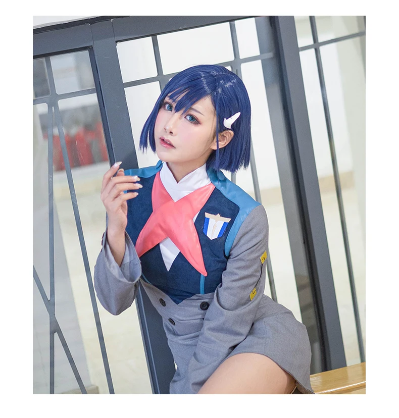 

DARLING in the FRANXX 015 Cosplay Wigs Ichigo Wigs 24cm Short Blue Synthetic Hair Perucas Cosplay Wig No Keychain + wig cap