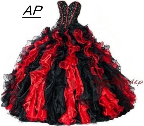 Красно черные платья для Quinceanera ANGESLBRIDEP 15 лет Элегантный лиф с бисером и