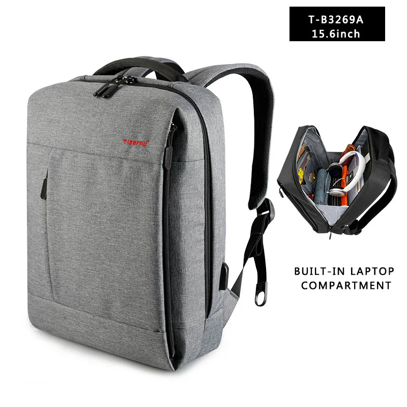 Silvrey grey 15.6 Tigernu Марка USB зарядка Мужчины Рюкзак Анти Вор брызгозащитный Рюкзак для ноутбука Рюкзак Мужской Рюкзак Женщины школьная сумка женская - Цвет: Silvrey grey 15.6