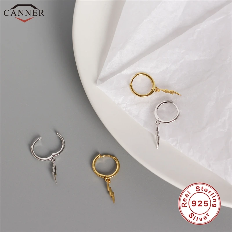 CANNER Gold Small Hoop Earrings 925 Sterling Silver Circle for Women Girls Punk Lightning Earring Jewelry Gifts H50 | Украшения и