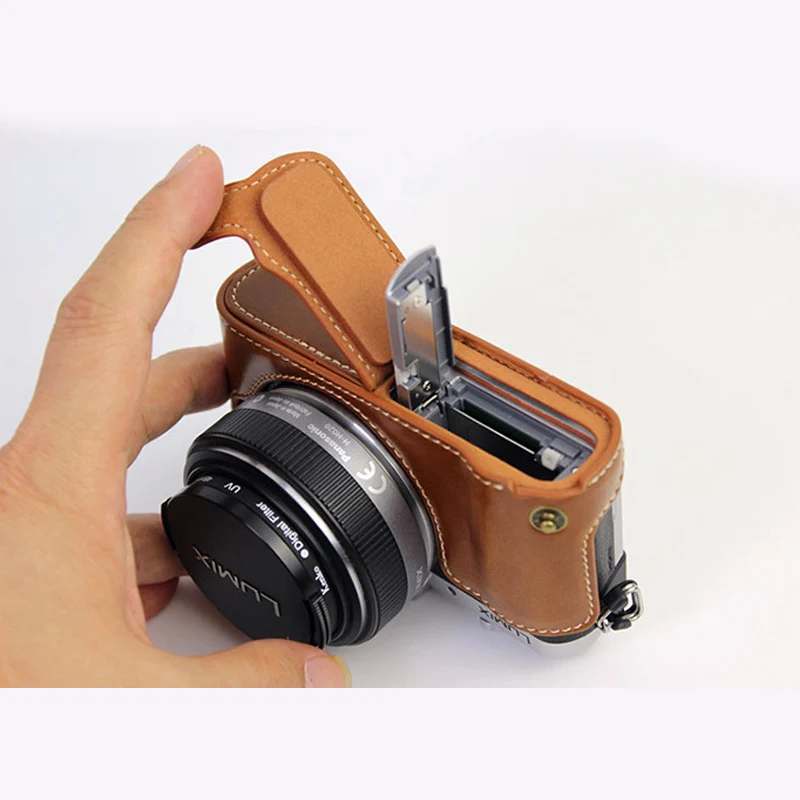 

PU Leather half Case camera bag For Panasonic Lumix GF10 GF9 GF8 GF7 GX800 GX850 GX900 GX950 Cover With Battery Bottom Opening