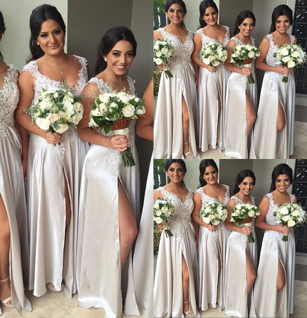 Глубокий V образный вырез Кружевная аппликация платье подружки невесты темно