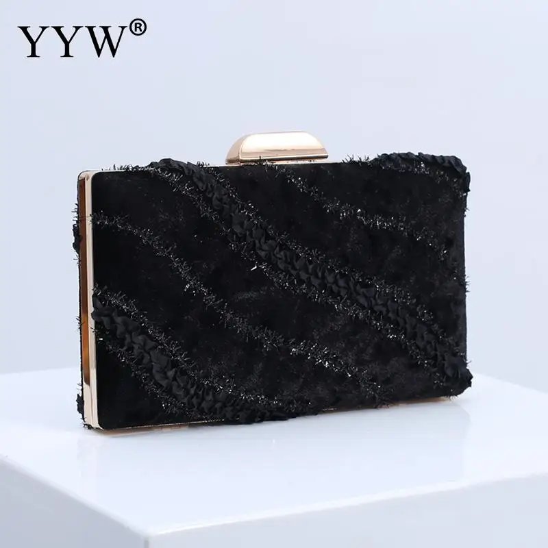 black YYW синяя велюровая женская сумка, Свадебный клатч, Женская сумочка,, винтажные вечерние сумки для банкета, клатчи, женские черные, розовые, белые сумочки - Цвет: black