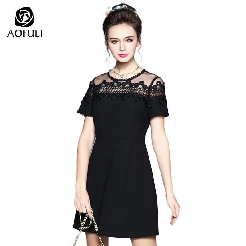 Размер S сексуальное женское черное кружевное платье с вышивкой летнее коротким