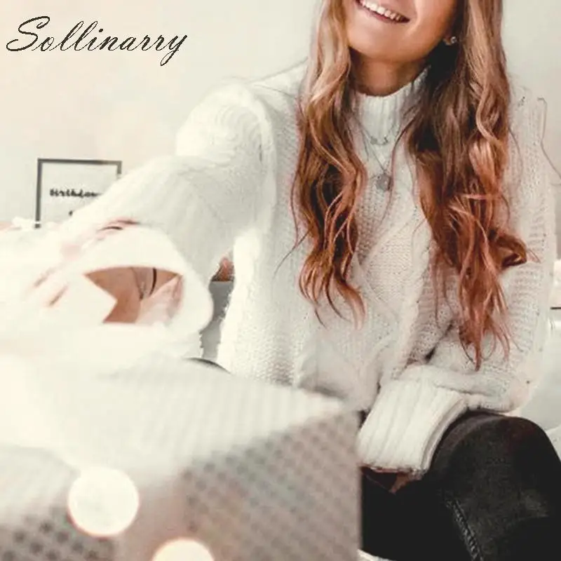 Sollinarry Autumn Winter Sweaters and Pullovers Women 2019 White Fashion Knitted Chic Pullover Casual Crop Sweater Jumper | Женская