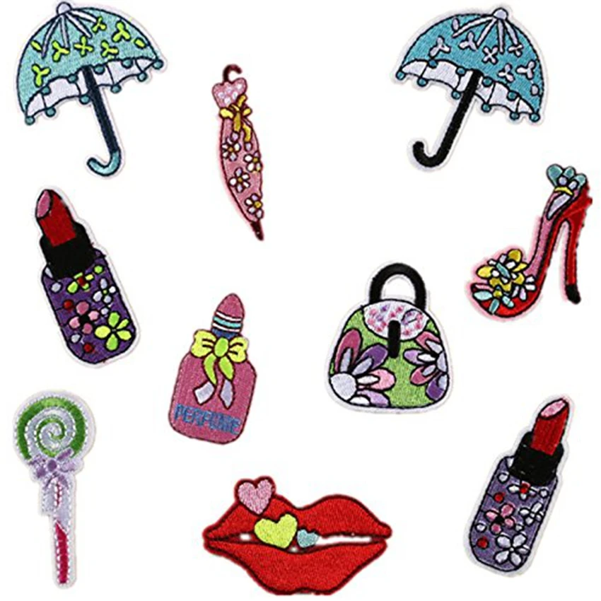 10 шт Вышитый цветочный зонтик сумка помады патчи партия аппликации для одежды