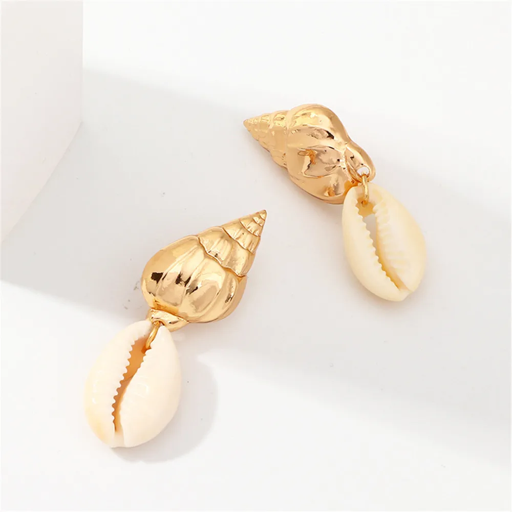 Женские богемные серьги подвески MLING золотые в форме раковины|Серьги-подвески| |