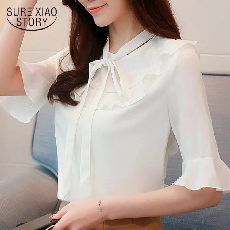Мода лук сладкий леди стиль офисной 2018 женщин блестящая блузка с рукавами Блузы