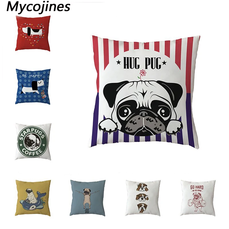 Мультяшная собака полиэстер персиковый белый чехол для подушки мопса