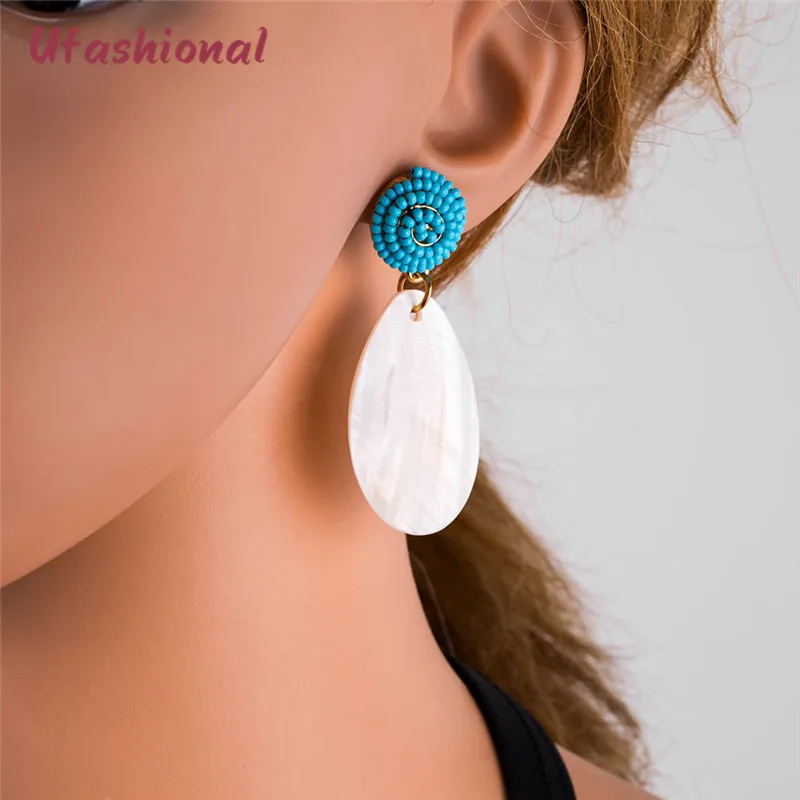 Fashion Earrings For Women Shell Pendant Acrylic Beads Accessories Brincos Mujer Moda Zinc Alloy Asymmetric Femme Dangle Earring | Украшения