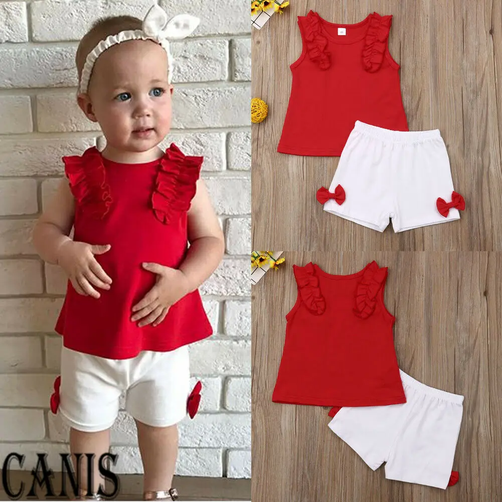 Новинка модные милые повседневные красные топы без рукавов для новорожденных