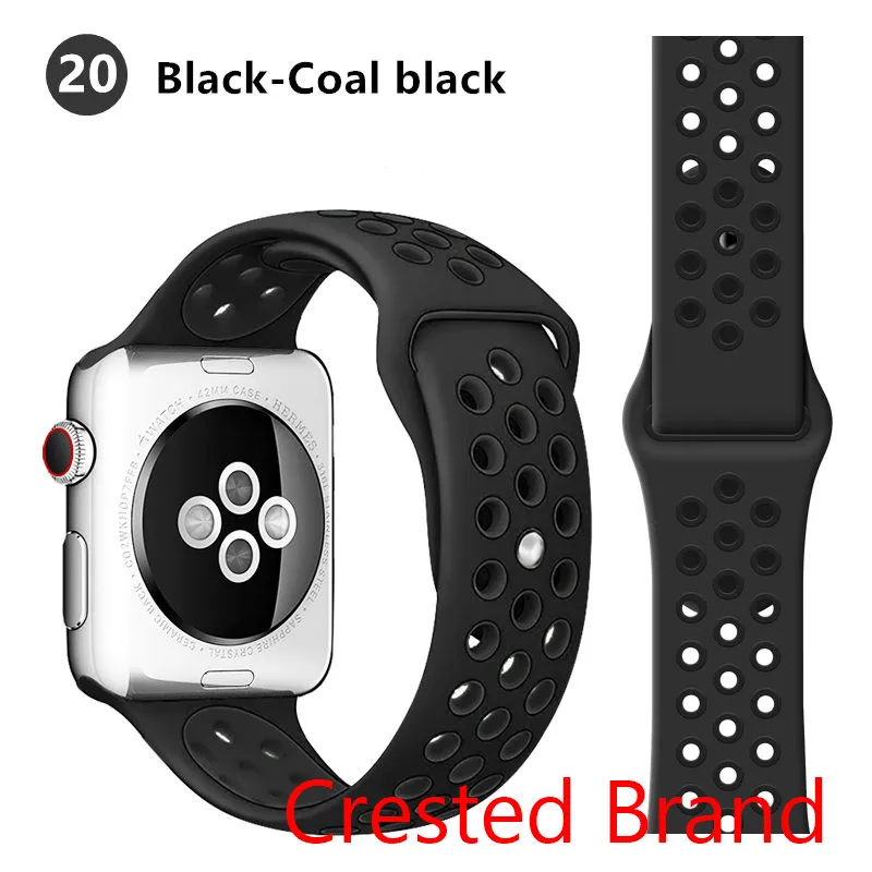 black coal black 20 Силиконовый ремешок для Apple watch band 42 мм 38 мм iWatch 4 band 44 мм 40 мм браслет часы correa резиновый ремешок для часов Apple watch 4 3 2 1 - Цвет ремешка: black coal black 20