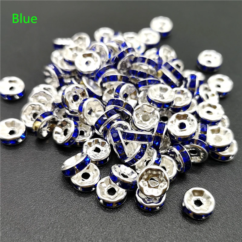 Blue 5/8/10 мм 50 шт Стразы Rondelles свободные металлический разделитель для бусин с украшением в виде кристаллов бусины для самостоятельного изготовления ювелирных изделий Аксессуары - Цвет: Blue