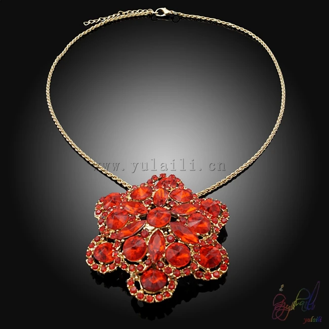 Yulaili Pendant Brooch Necklace Earrings Rhinestone Fashion France Flower Gold Color Plating Two Jewelry Set | Украшения и