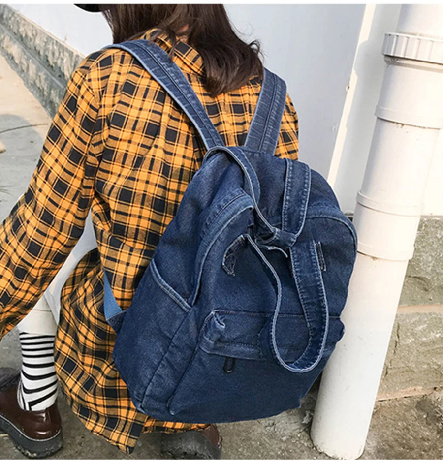 Harajuku джинсовая школьная сумка подростковый Одноцветный рюкзак дамские школьные сумки большой емкости модные дорожные рюкзаки кошелек для студента