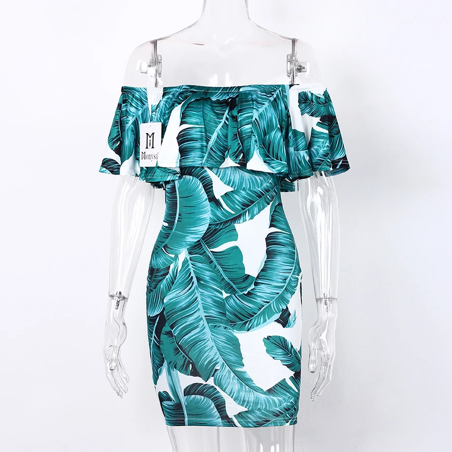 Off Shoulder Ruffle Dress 2017 New Fashion Slash Neck Sexy Dresses Female Print Mini Bodycon For Women Vestidos Mujer | Женская одежда