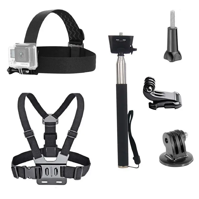 

3 in 1 Universal Waterproof Action Camera Accessories Bundle Kit - Head Strap Mount/Chest Harness/Selfie Stick Compatible